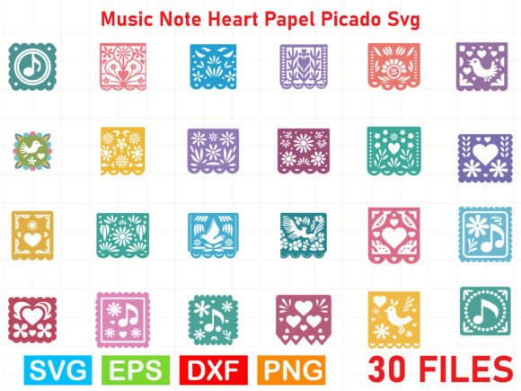 Music Note Heart Papel Picado Svg Graphics for Modern Illustrations