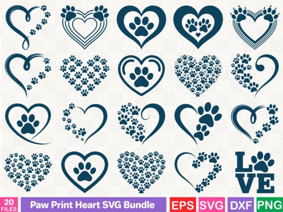 Paw Print Heart SVG Bundle: Graphics for Pet-Loving Creators